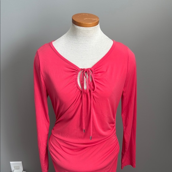 NWT!! Michael Kors - Coral - Ruched Halter Strap Long Sleeve Dress - Size Large - Picture 2 of 9